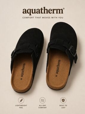 aquatherm Women's Black Suede Clog Mules